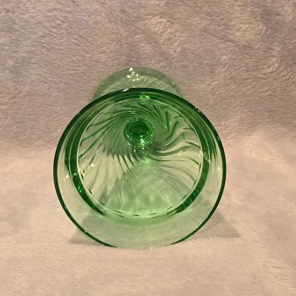 Vintage Duncan & Miller Spiral‎ Flutes Green 8 oz. Footed Water Tumbler Set of 2